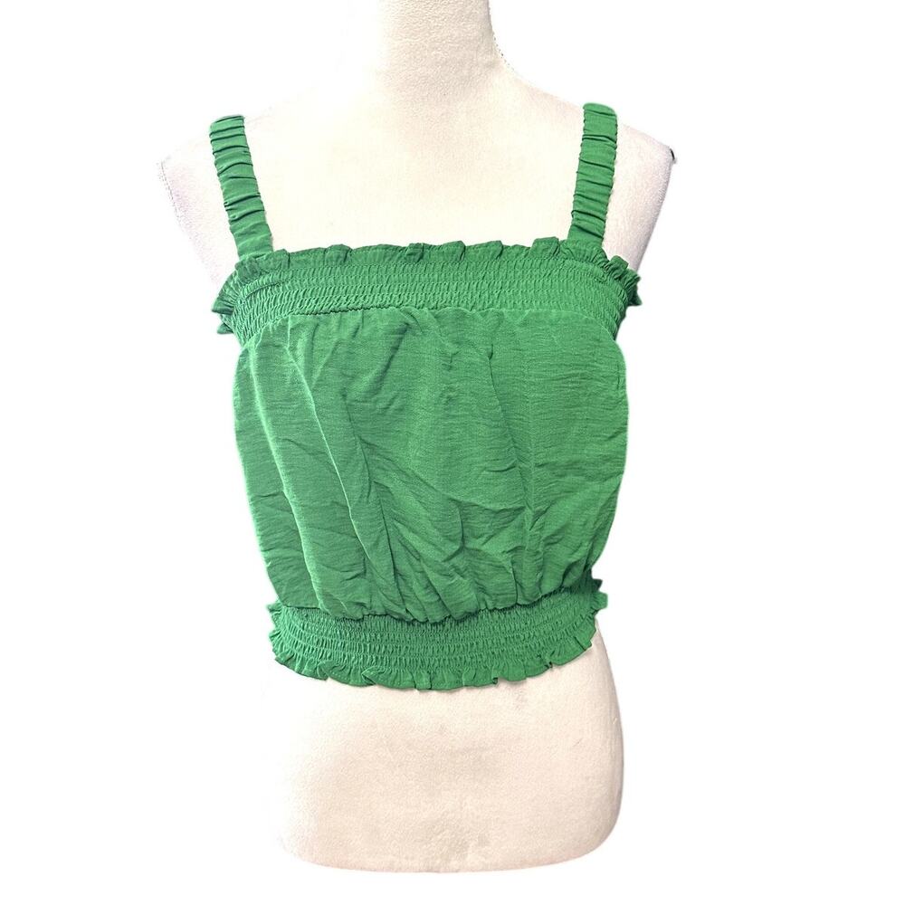 Riley & Rae Green Smocked Stretch Sleeveless Crop Top Boho Ruched Peasant S NWT